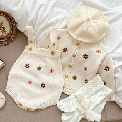 Albie & Co Knitted Flower Embroidered Cardigan Sets